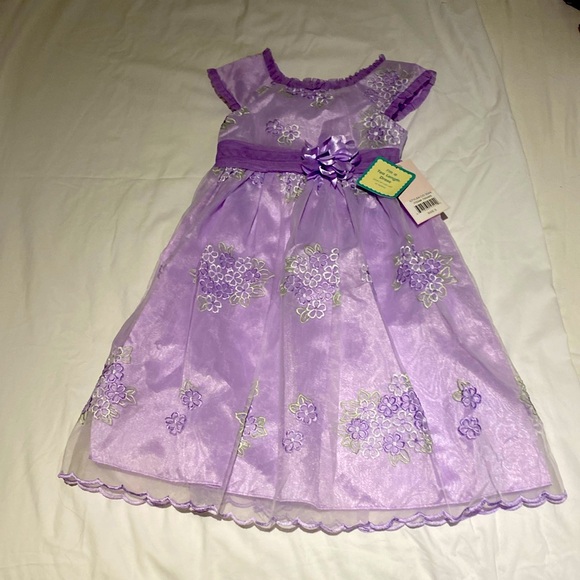 Fona Michelle Tea Length Purple Flower Dress - Picture 1 of 3